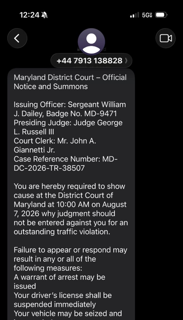 Example of a spam text message
